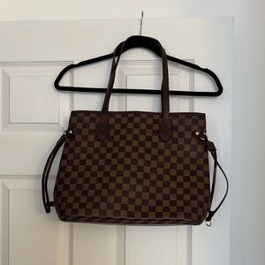 Elegant Brown Checkered Tote Bag
